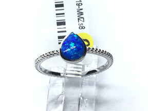 View of Blue Opal Ring with Textured Band - Pear Shape Sz8