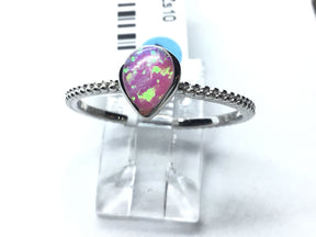 View of Pink Opal Ring with Textured Band - Pear Shape Sz10