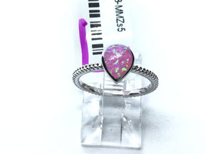 View of Pink Opal Ring with Textured Band - Pear Shape Sz5