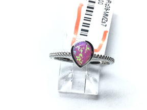 View of Pink Opal Ring with Textured Band - Pear Shape Sz7