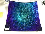 Dichroic Glass Square Vessel with Glass Centerpiece Base Blue & Green