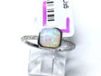 View of White Opal Ring with CZ Pave Band - Square Shape Sz5