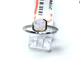 View of White Opal Ring with CZ Pave Band - Square Shape Sz7