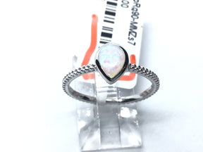 View of White Opal Ring with Textured Band - Pear Shape Sz7