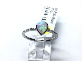 View of White Opal Ring with Textured Band - Pear Shape Sz8