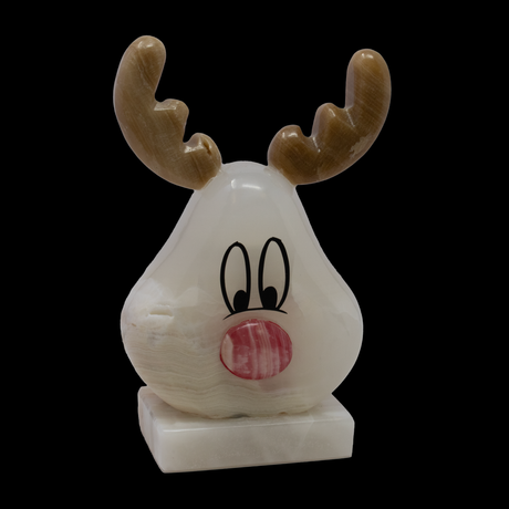 View of Onyx Reindeer Head Carving Lamp