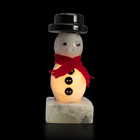 View of Onyx Snowman Lamp with Black Top Hat