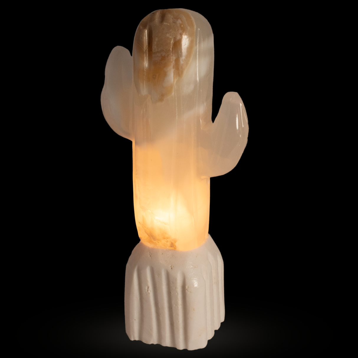 View of Pearlescent Onyx Cactus Sculpture Luminary