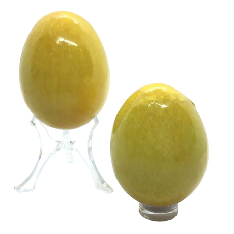 View of Onyx Egg - Dyed Yellow with Lucite Stand