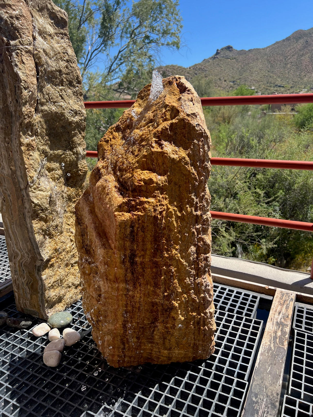 View of Red Travertine Onyx Fountain - Corner Cut