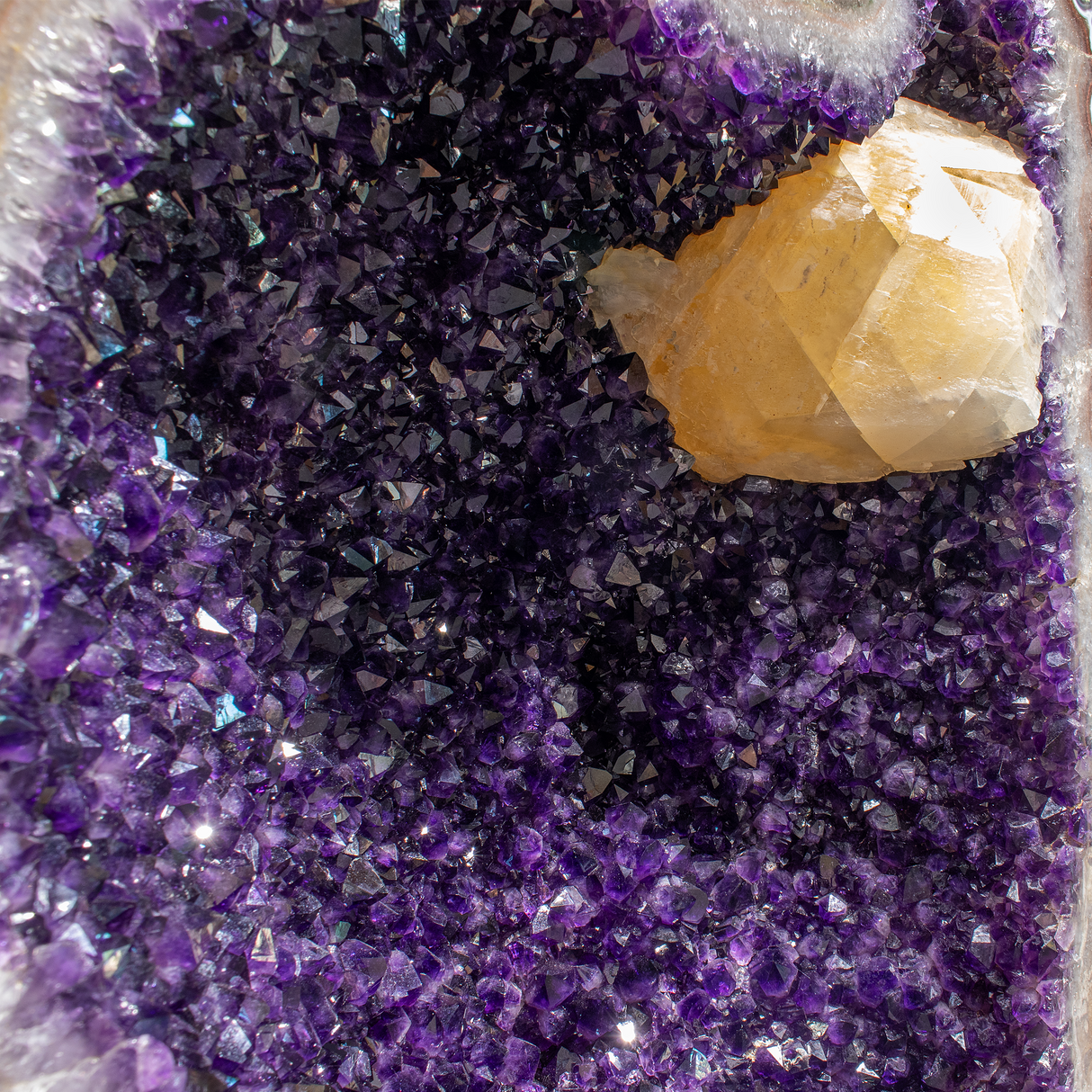 A++ Amethyst Geode Ring Pair with Blue & Red Agate Rim and Calcite Inclusion