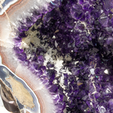 A++ Amethyst Geode Ring Pair with Blue & Red Agate Rim and Calcite Inclusion
