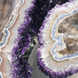 A++ Amethyst Geode Ring Pair with Blue & Red Agate Rim and Calcite Inclusion