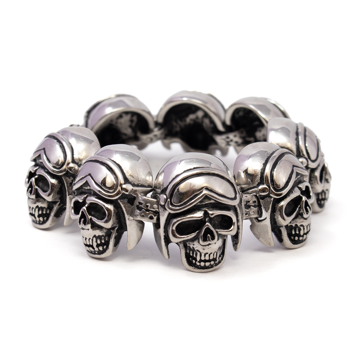 View of Stainless Steel Skull Bracelet -Airman Skulls