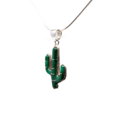 Malachite Inlay Cactus Pendant - Simple Saguaro with Rounded Silver Bezel Edge & Silver Channeling