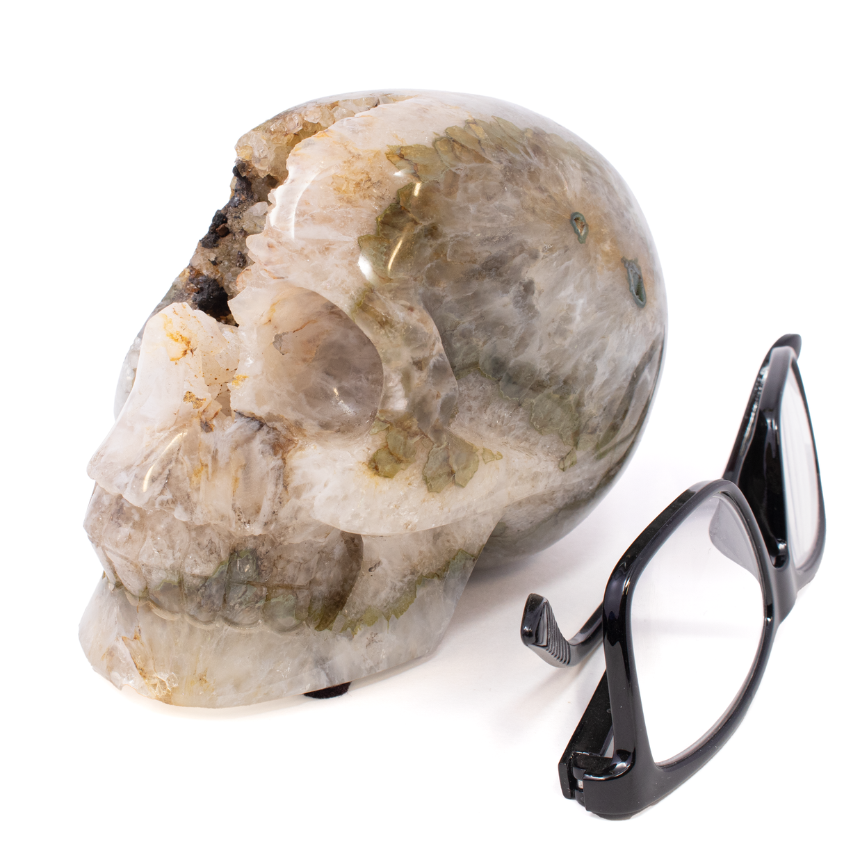 View of Agate Druze Geode Skull Carving