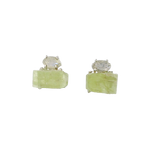View of Mint Green Kyanite Stud Earrings with Cabochon of Labradorite Prong set in 925 Sterling Silver