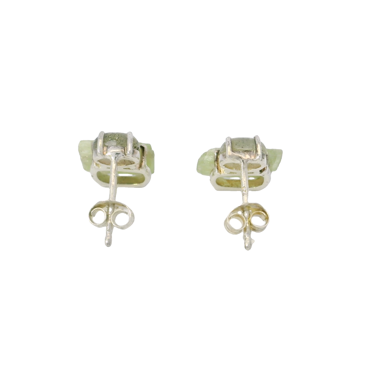 Mint Green Kyanite Stud Earrings with Cabochon of Labradorite Prong set in 925 Sterling Silver