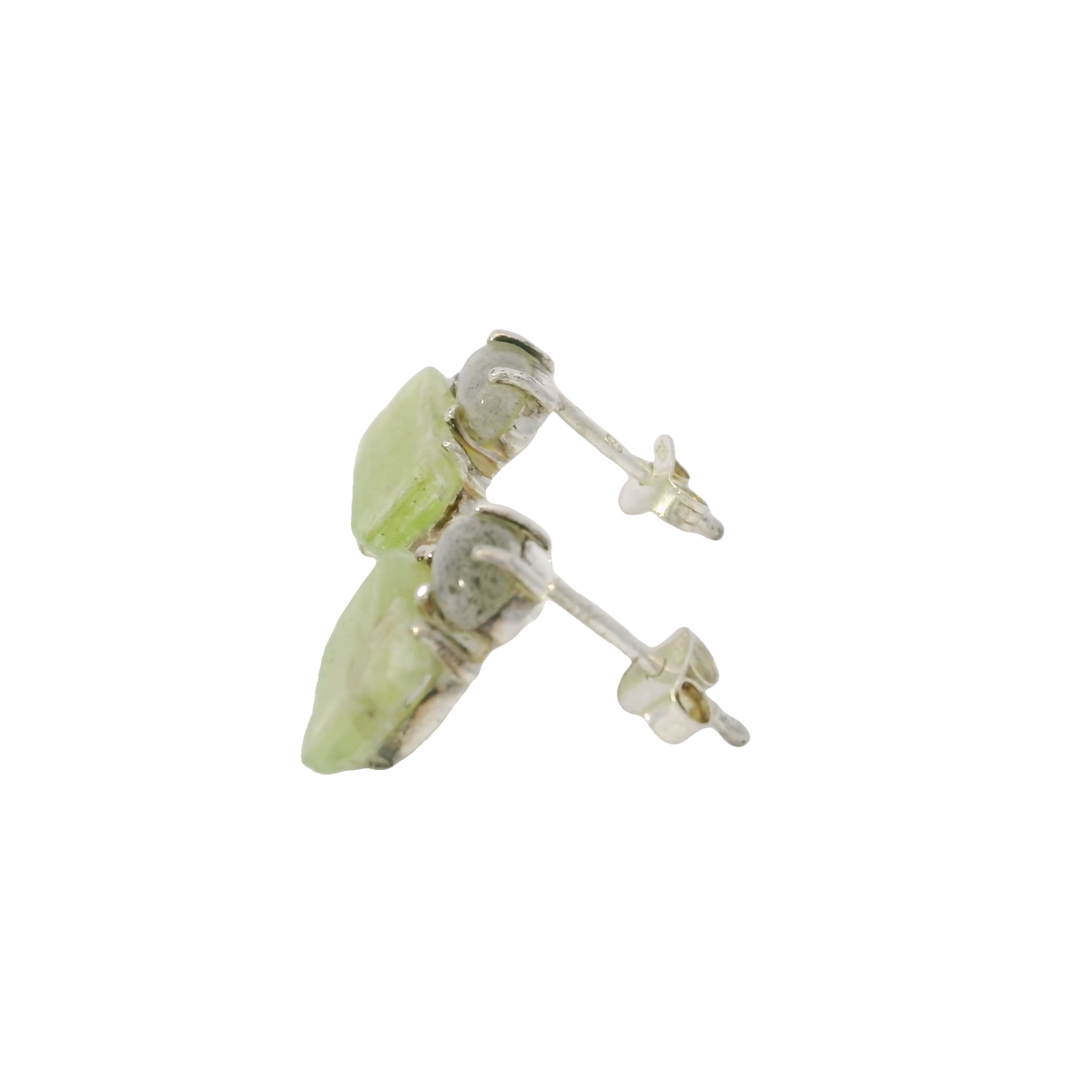 Mint Green Kyanite Stud Earrings with Cabochon of Labradorite Prong set in 925 Sterling Silver