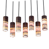 Pink Onyx Pendant Light with Black Line & Hardware - Set of 7 with Custom Canopy