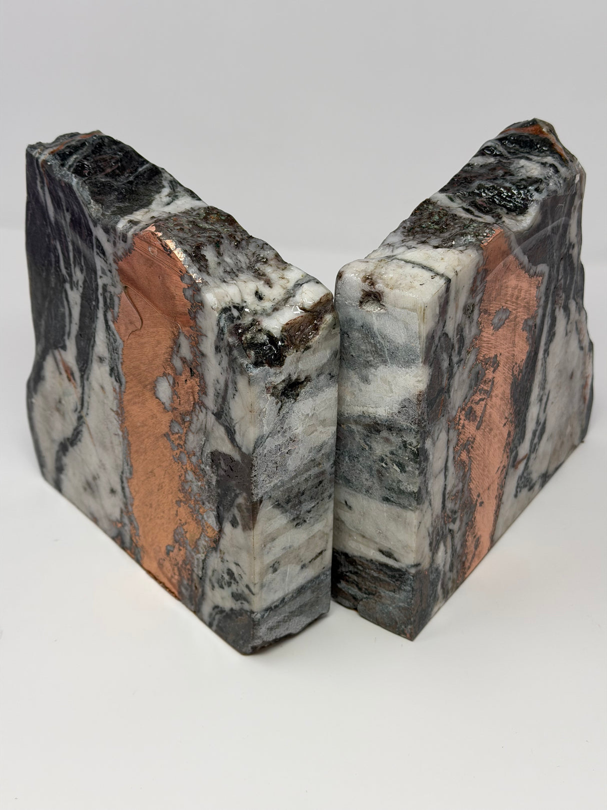 Michigan Native Vein Copper Bookends with Bold Center Vein - Cut & Cork Base