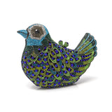 Peacock Colors Bird Crystal Purse with Chain - Black Eyes Oxidized Tone