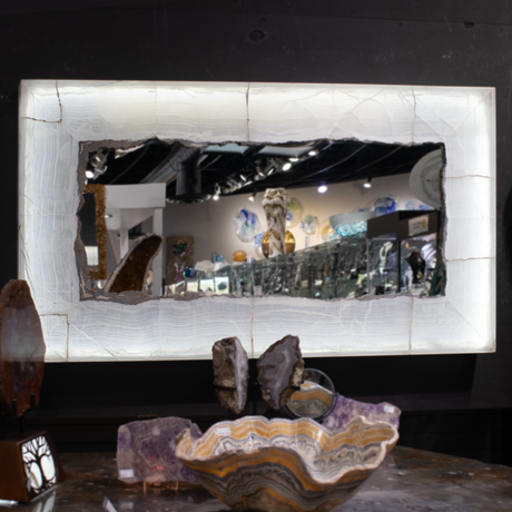 View of Tehuacan Onyx Mirror - Rectangular with Gray Interior Edge