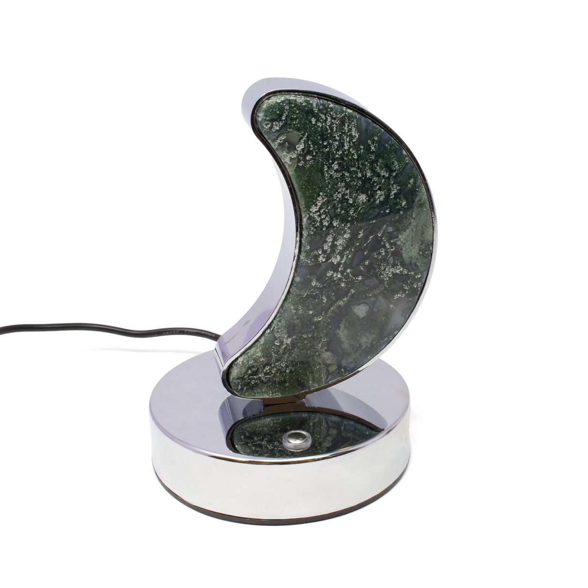 View of Moss Agate Moon Luminary - 2 Slices set in Light Box