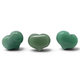 Three puffy green aventurine hearts with rounded voluptuous shape
