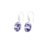 Purple Common Opal Dangle Earrings - Oval Cabochon with Simple 925 Sterling Silver Bezel