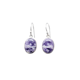 View of Purple Common Opal Dangle Earrings - Oval Cabochon with Simple 925 Sterling Silver Bezel