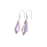 Purple Common Opal Dangle Earrings - Reverse Kite Flat Cut Cabochon with Simple 925 Sterling Silver Bezel