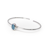 Aquamarine Cuff Bracelet - Oval Cabochon with 925 Sterling Silver Step Bezel