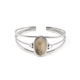 View of Dendritic Scenic Agate Cuff - Oval Cabochon with 925 Sterling Silver Bezel on 3-Band