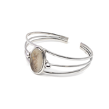 Dendritic Scenic Agate Cuff - Oval Cabochon with 925 Sterling Silver Bezel on 3-Band
