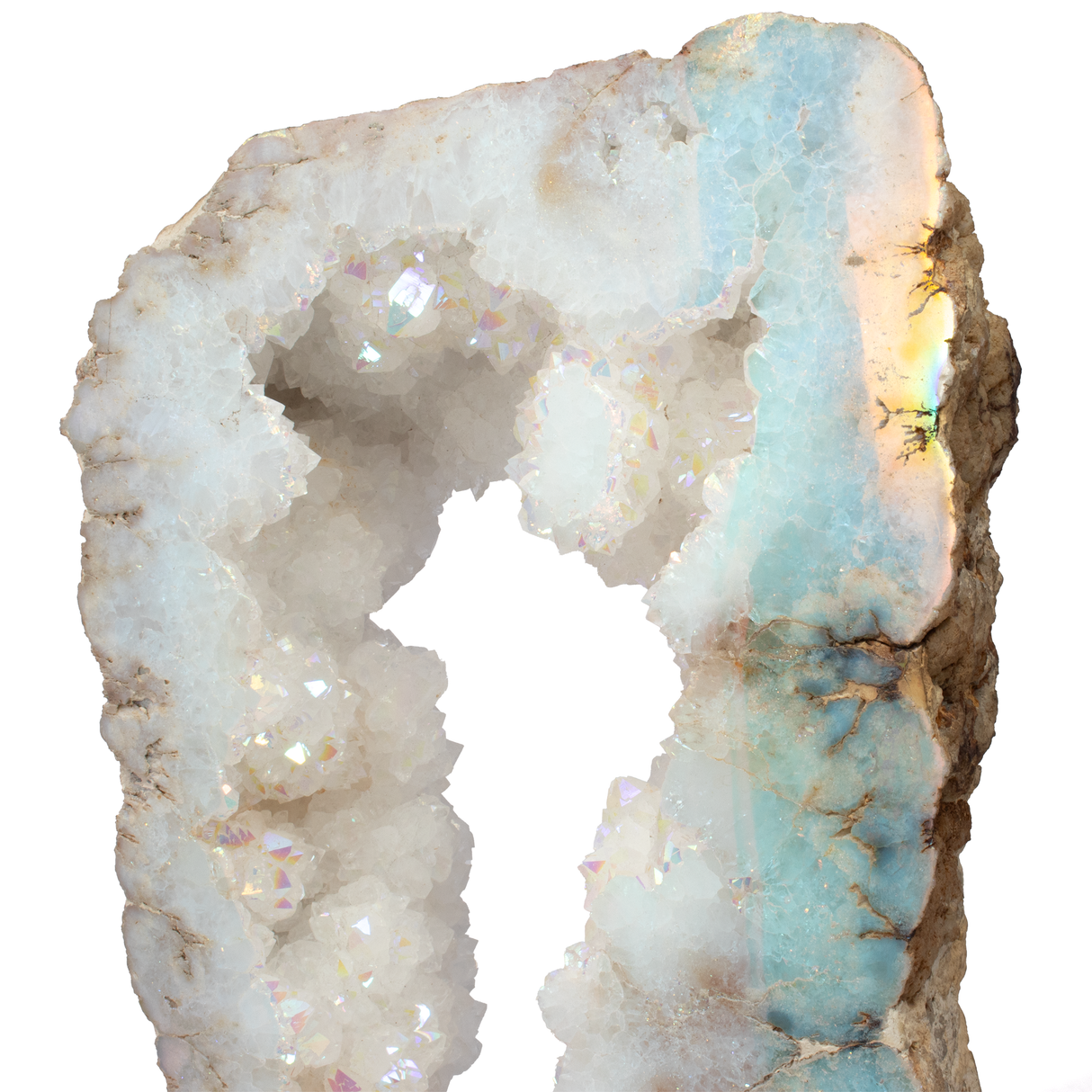 Silicon Oxide Geode Ring on Custom Stand with Rotating Base - One Side Cut & Polished Flat
