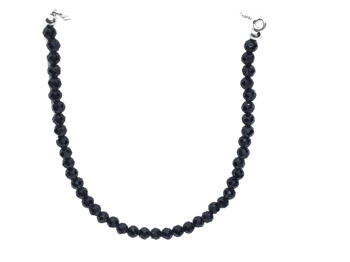 View of Black Spinel Beaded Bracelet & Box Chain with Adjustable Components