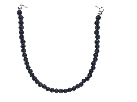 View of Black Spinel Beaded Bracelet & Box Chain with Adjustable Components