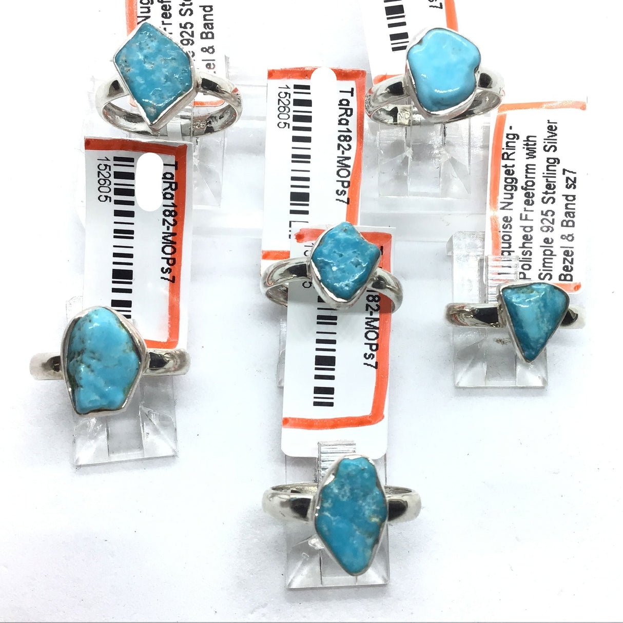 View of Turquoise Nugget Ring - Polished Freeform with Simple 925 Sterling Silver Bezel & Band sz7