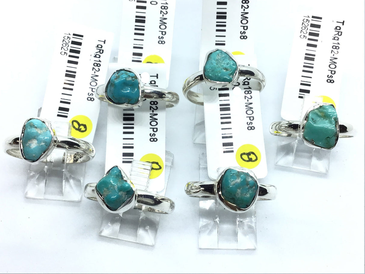 Turquoise nugget ring, polished freeform stone in a simple sterling silver bezel and band, size 8