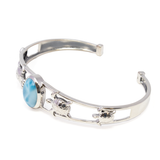 Larimar Bracelet Cuff - Oval Cabochon Set in 925 Sterling Silver Bezel on 2-Band Cuff with Ornate Turtles