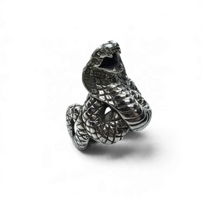 Rare Earth Gallery sterling silver ring featuring a detailed raised cobra snake design with a wavy band