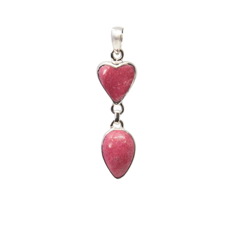 View of Thulite Pendant - Reverse Pear Cabochon with Heart Cabochon on Top - Set in 925 Sterling Silver Bezels