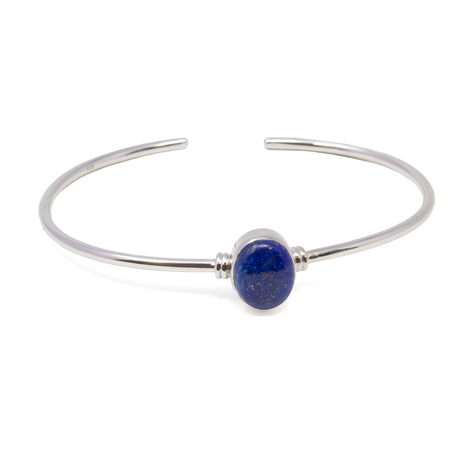 View of Lapis Lazuli Cuff - Oval Cabochon with 925 Sterling Silver Step Bezel Set on Single Band Cuff