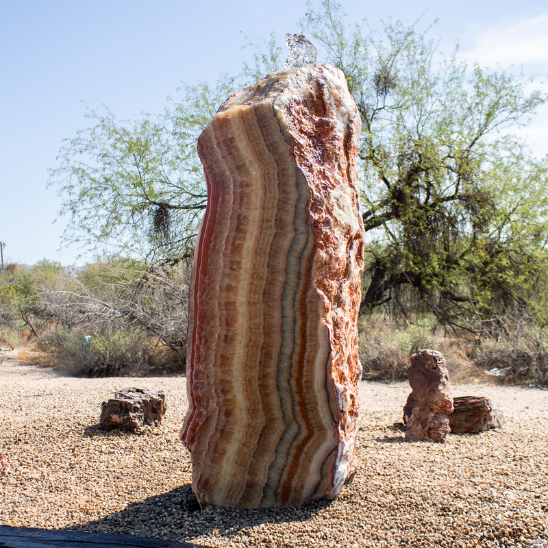View of Aqua Onyx Fountain Thick Slab Cut on 2 sides