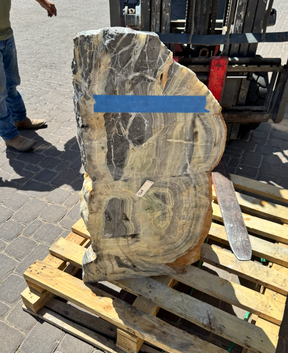 View of Green Talan Onyx Fountain ***NO Basin - Gray Banding & 1 Cut Side
