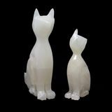Ice White Onyx Cat Carving Duo - Sitting Pretty
