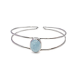 View of Aquamarine Cuff Bracelet - Oval Cabochon Set in 925 Sterling Silver Bezel on 2-Band Cuff