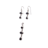 Black Spinel Set - Pendant & Dangle Earrings - Oval & Pear Pendant with Pear Dangle Earrings Set in 925 Sterling Silver