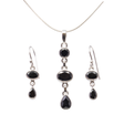 View of Black Spinel Set - Pendant & Dangle Earrings - Oval & Pear Pendant with Pear Dangle Earrings Set in 925 Sterling Silver